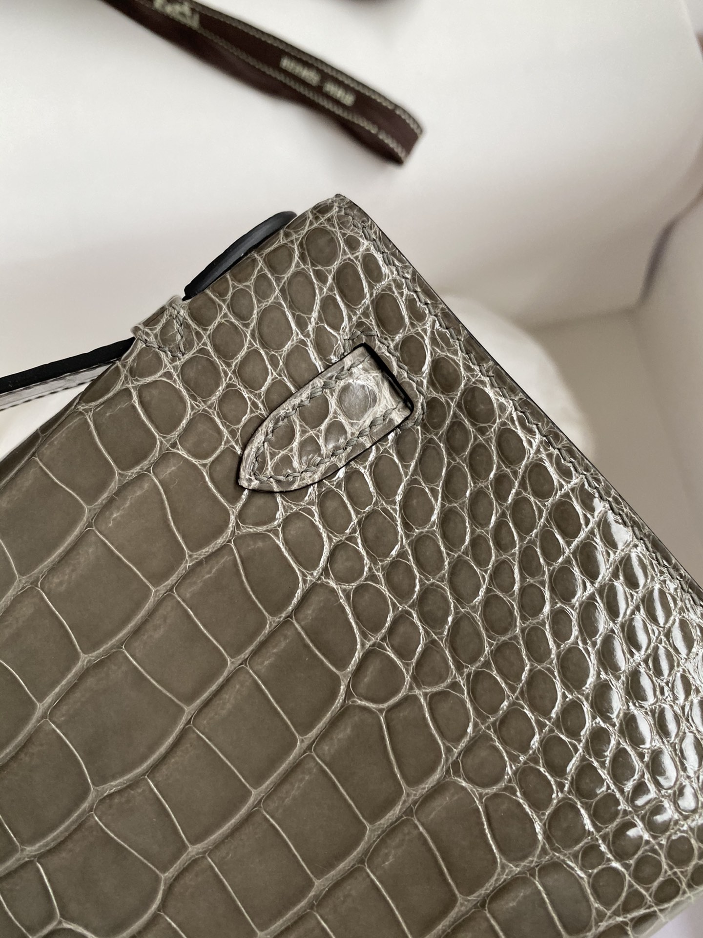 Hermes Mini Kelly Pochette 22cm Bag In Grey Shiny Alligator Leather